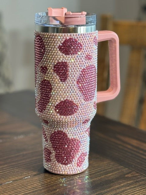 β¨ Exclusive 40-Ounce Stainless Steel Cow Print Rhinestone Cup β¨