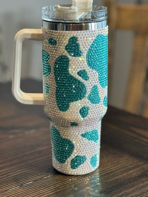 β¨ Exclusive 40-Ounce Stainless Steel Cow Print Rhinestone Cup β¨