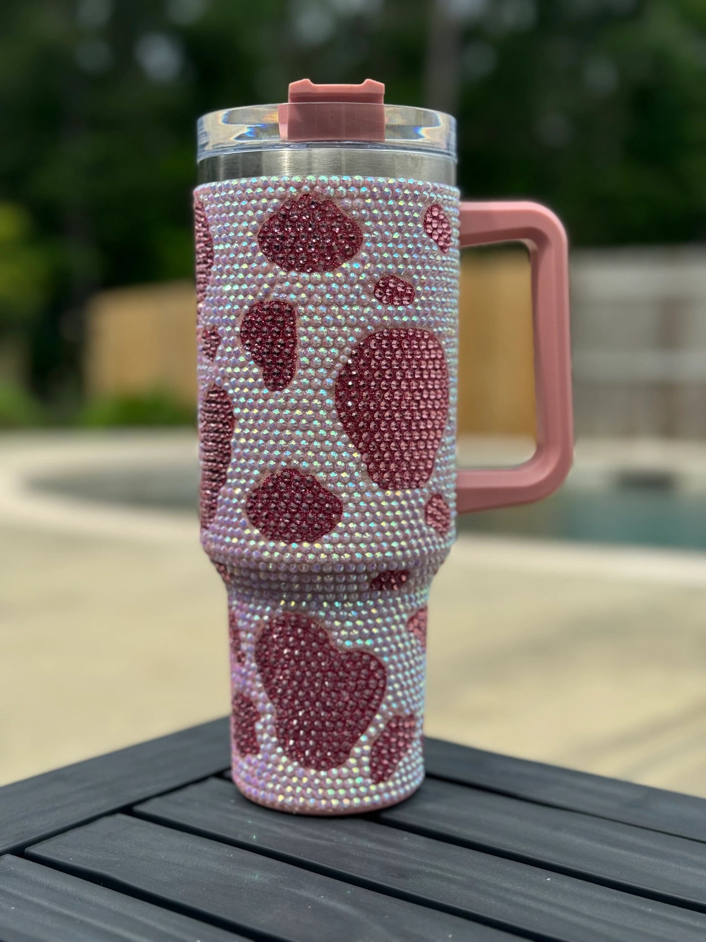 40 ounce Rhinestone Cup Tumbler Cow Print