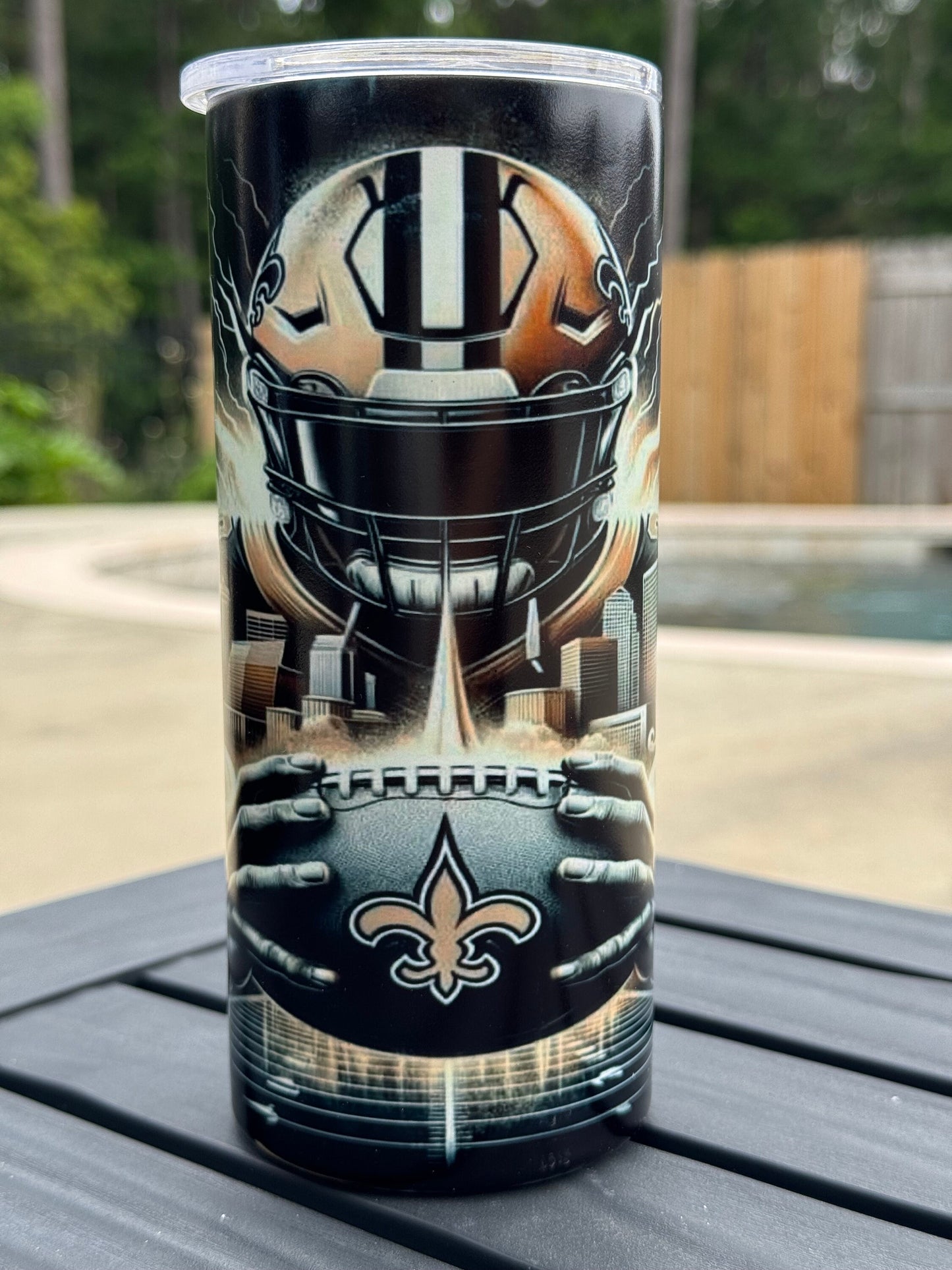 15 ounce Glow New Orleans Football Cup Tumbler Stainless Insulated