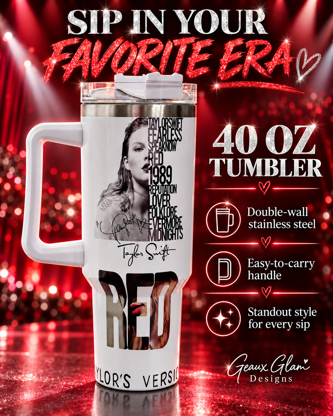 Taylor Swift RED 40 oz Stainless Steel Tumbler
