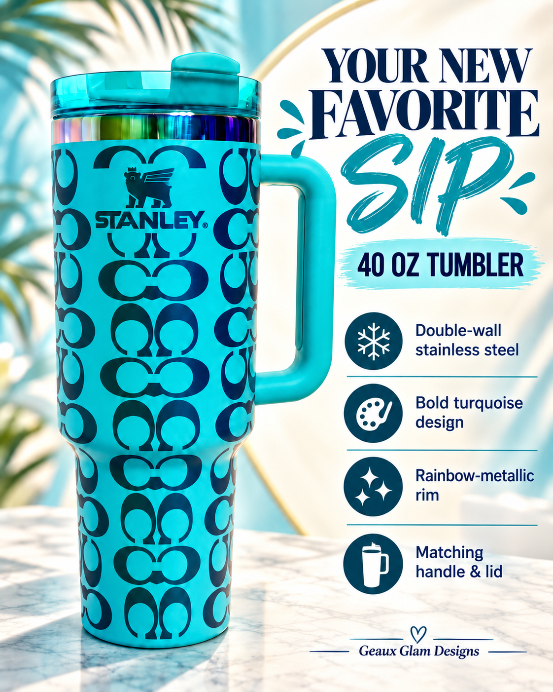 Turquoise & Rainbow-Metallic 40 oz Stainless Steel Tumbler (Copy)