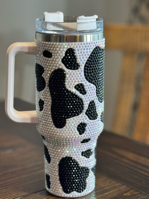 ✨ Exclusive 40-Ounce Stainless Steel Cow Print Rhinestone Cup ✨