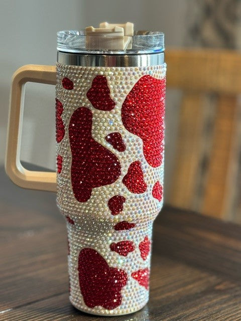 ✨ Exclusive 40-Ounce Stainless Steel Cow Print Rhinestone Cup ✨