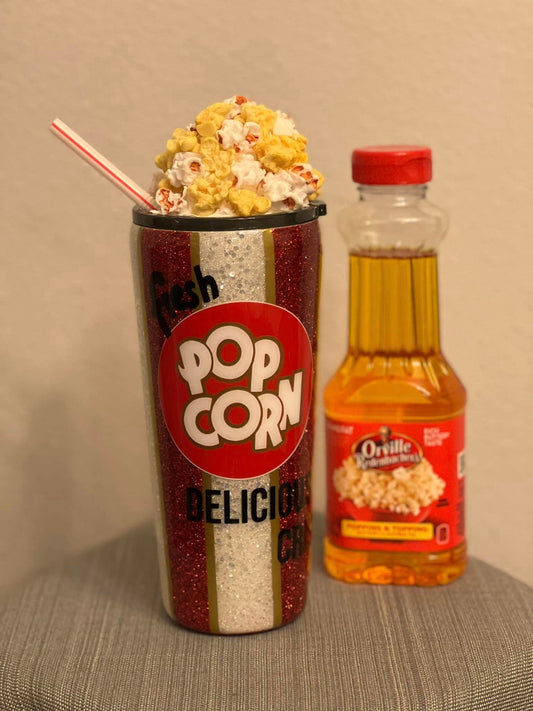 24 ounce Cup Tumbler with Handle Stainless Insulated Popcorn Movie